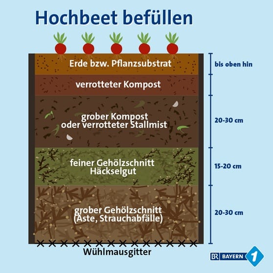 3 Schichten im Hochbeet